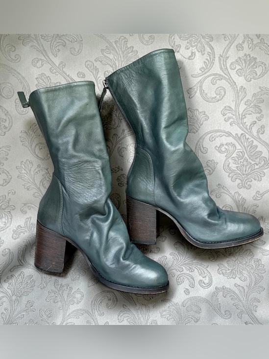 Free People Shoes - FREE PEOPLE Elle Block Heel Boots Sz 37 US 7 Teal Leather Slouch Leather Boho